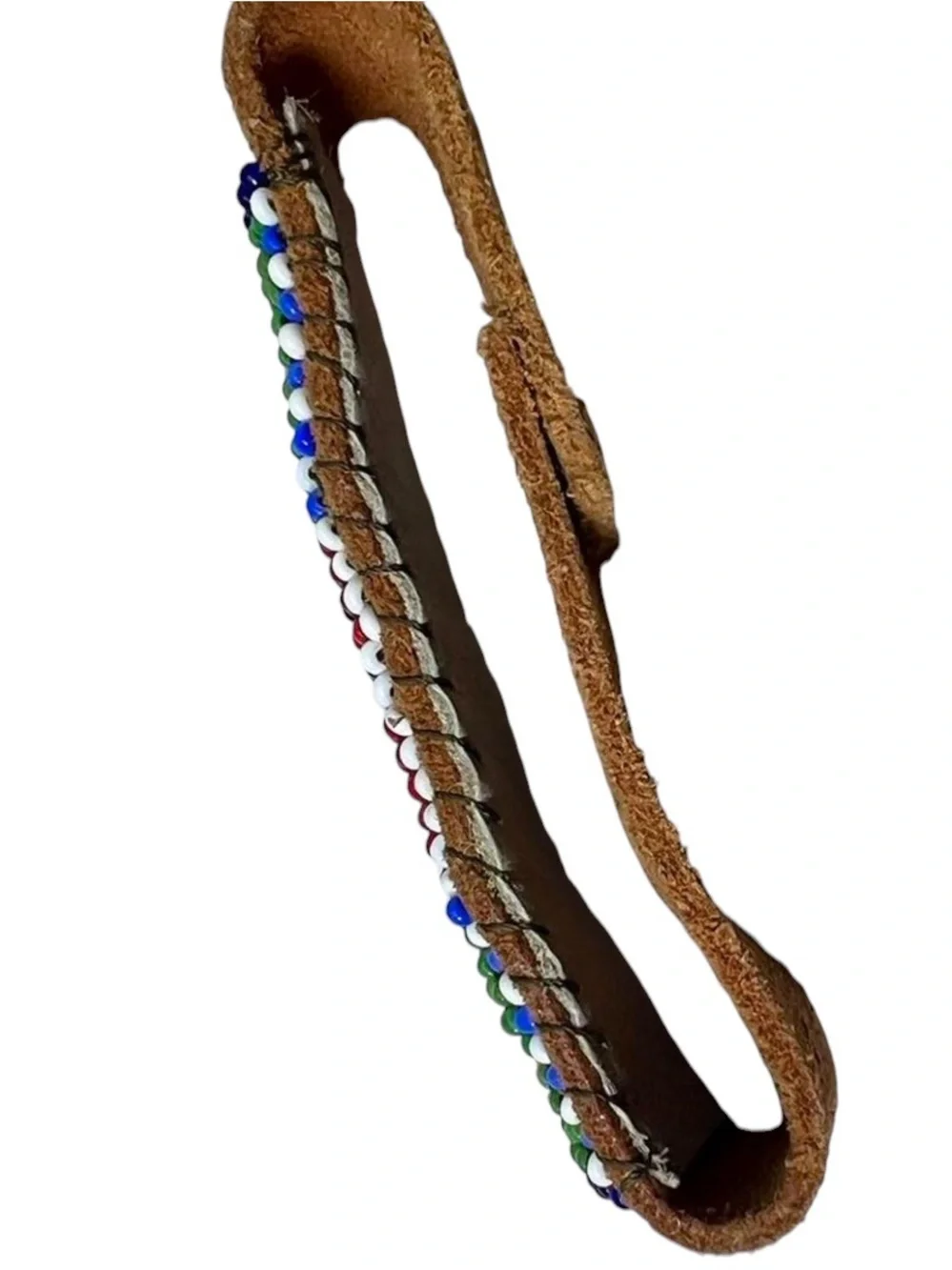 Vintage Leather Hand Beaded Cuff Bracelet Snap Closure Native Inspired